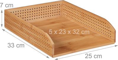 10 x Dokumentenablage Bambus, perforiert, stapelbar, A4, Schreibtischablage, Büro, Ablage HBT: ca 7