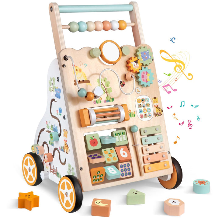 Baby Holz Lauflernwagen mit Rädern – Montessori Lauflernspielzeug für Mädchen &amp; Jungen ab 1 Jahr – S