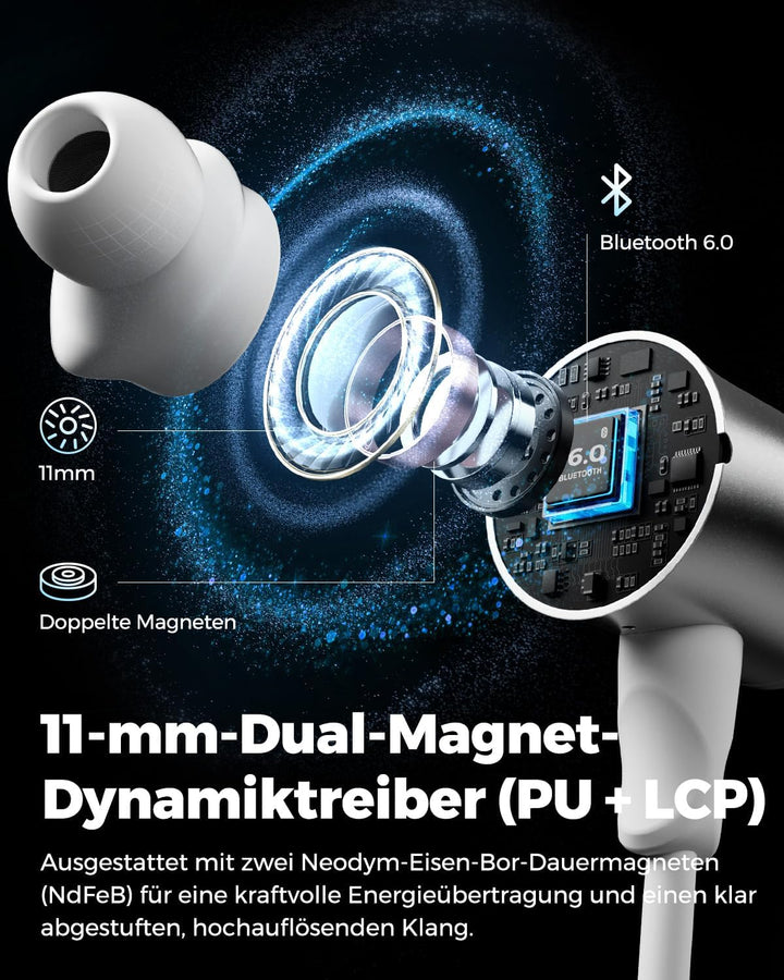 SoundPEATS Q40HD In-Ear Sport-Kopfhörer mit Nackenband, Grauweiss | LDAC Hi-Res, Dynamischer EQ Audi
