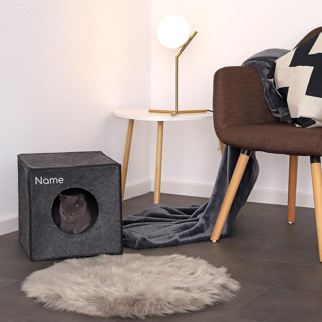 lionto Katzenhöhle aus stabilem Filz passend für Kallax Regale & andere Regalsysteme, 33x37x33 cm, K