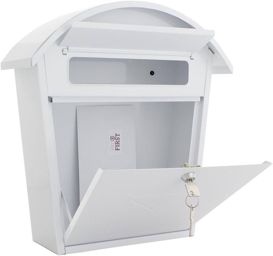 Profirst Mail PM 710 Briefkasten Weiss Stahl, BxH 36 x 38 cm, Zylinderschloss inkl. 2 Schlüssel, Tür