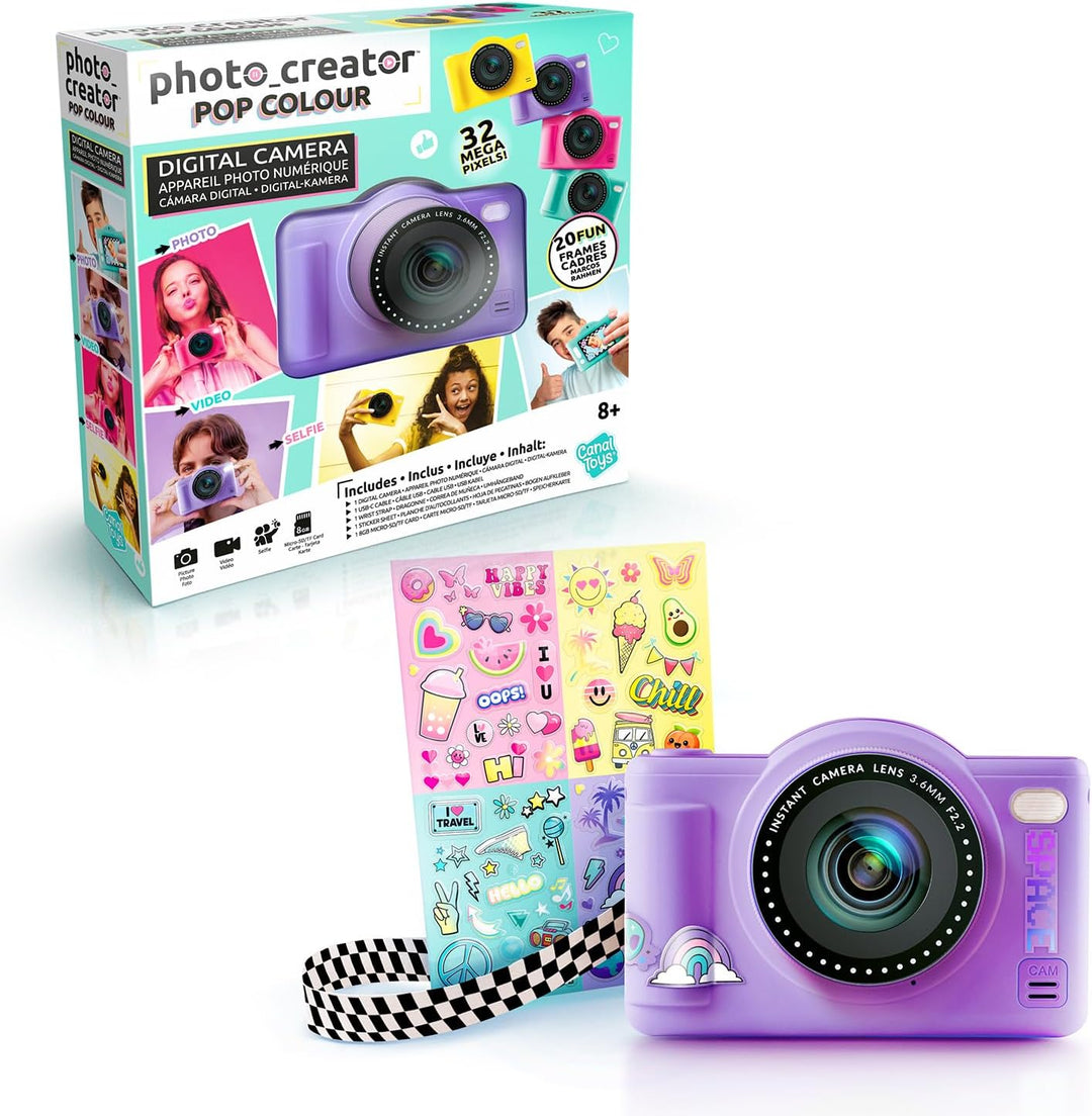 C Toys Digitalkamera für Kinder, Doppelobjektiv – kompakte Mini-Kamera Violett mit Selfiemodus für 8