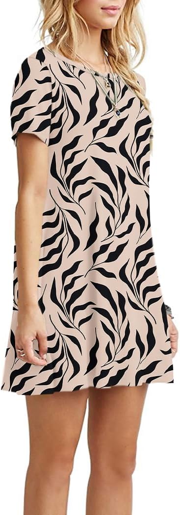 AUSELILY Damen Kleider Sommer Kurzarm Shirtkleider Kurz Sommerkleider Leicht Freizeitkleid mit Tasch