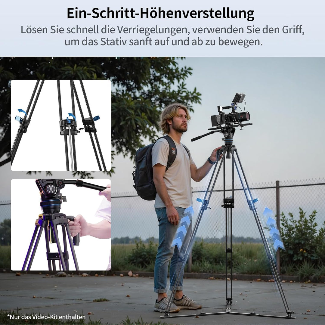 SIRUI SQ75+S5 Carbon Video Stativ mit Hydraulik-Fluidkopf | 178cm Schnellaufbau | Stufenlose Dämpfun