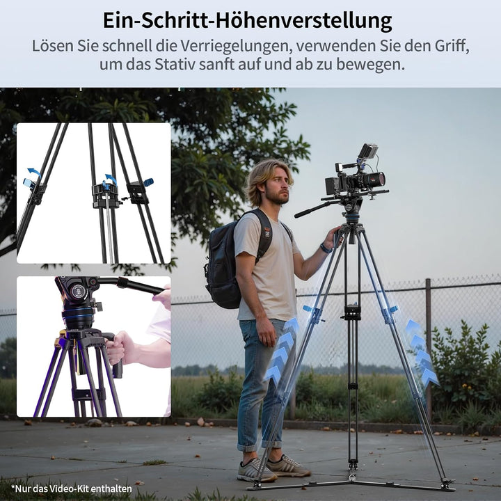 SIRUI SQ75+S5 Carbon Video Stativ mit Hydraulik-Fluidkopf | 178cm Schnellaufbau | Stufenlose Dämpfun