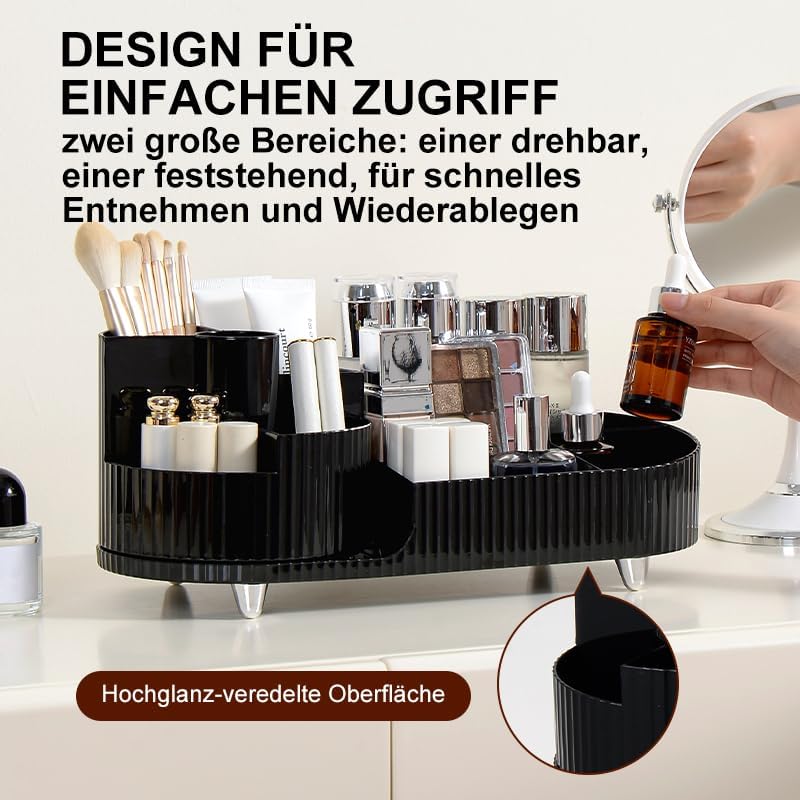 Make up Organizer 360° Drehbar, Grosser Bad Kosmetik Organizer mit Aufbewahrungsbox für Schminktisch