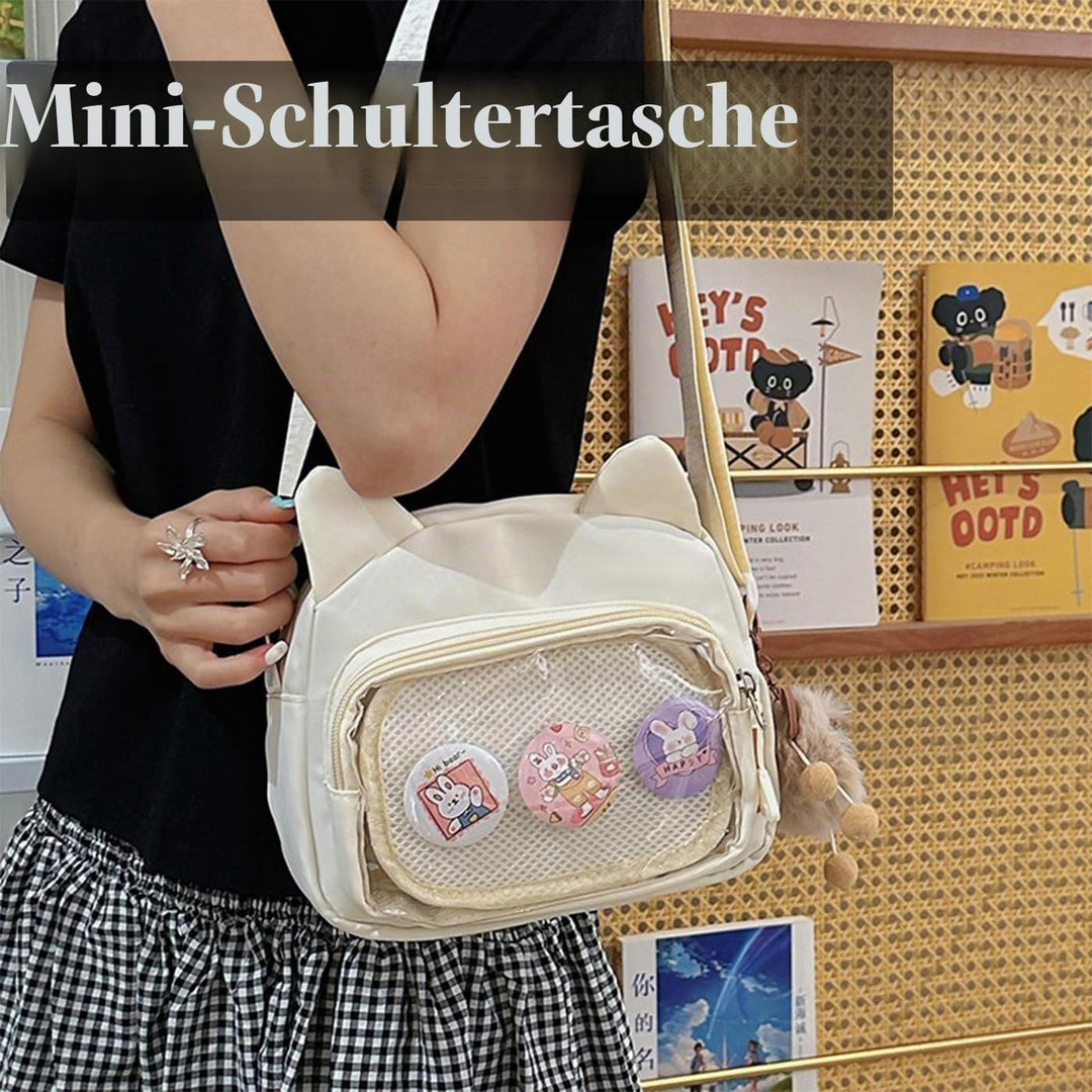 Kleine Ita Messenger Tasche für Damen, Kawaii Crossbody Tasche mit transparentem Pins Display-Fenste