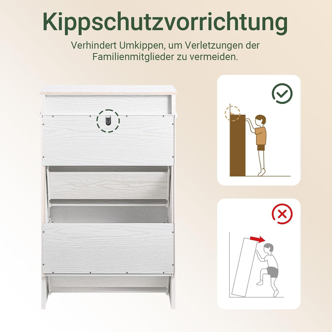 SoBuy Schuhschrank Schmal Weiss Holzoptik, Flurschrank Schmal mit Schublade, Schuhschrank Vintage, S