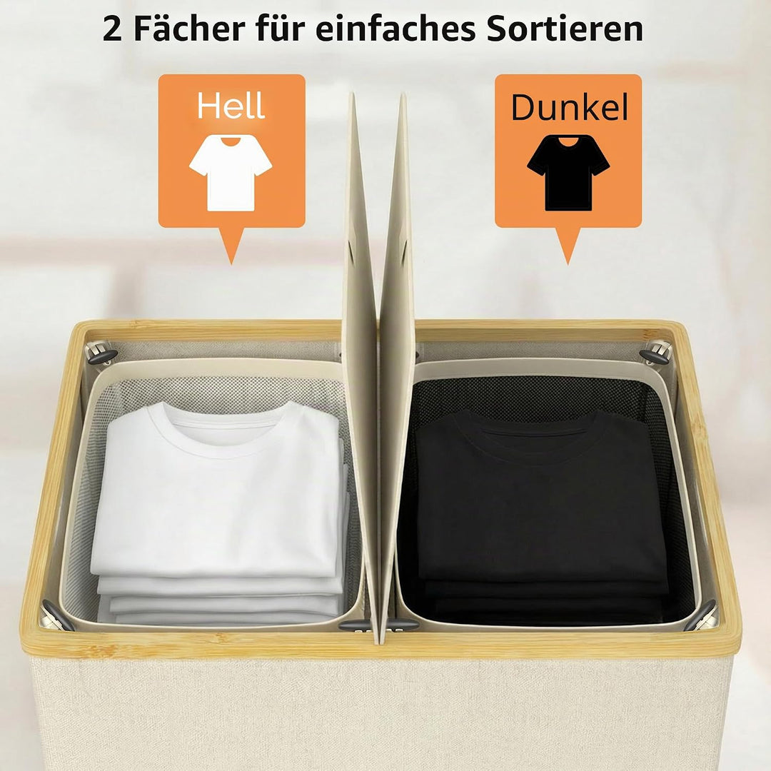 efluky Wäschekörbe mit Deckel und 2 Fächern, Schmutzwäschebehälter, Doppel-Korb, Aufbewahrung von Wä