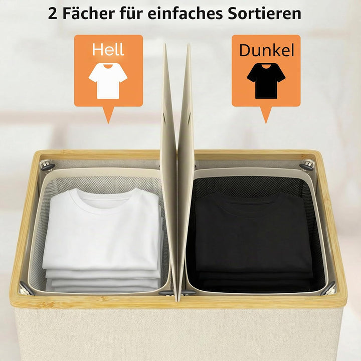 efluky Wäschekörbe mit Deckel und 2 Fächern, Schmutzwäschebehälter, Doppel-Korb, Aufbewahrung von Wä