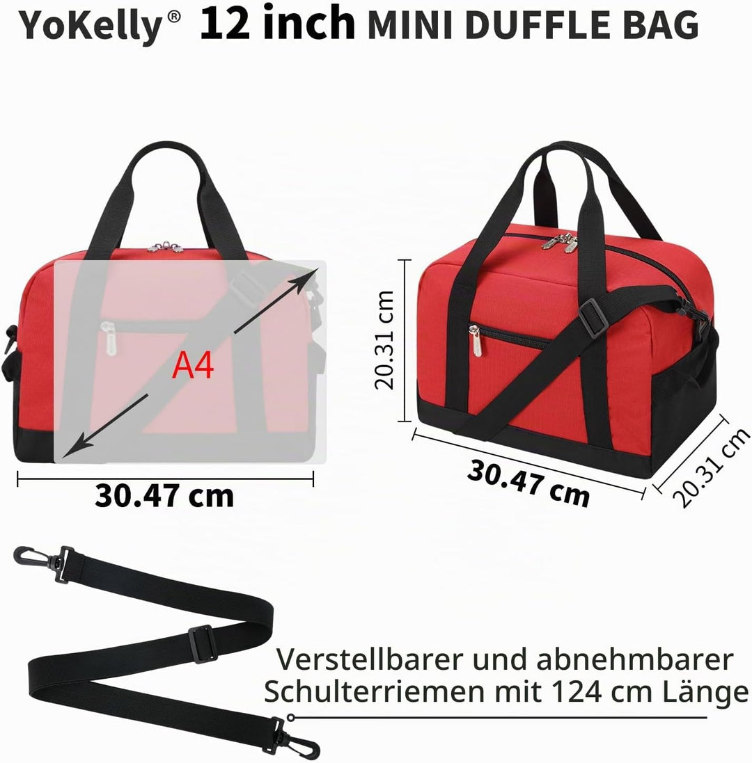 Sporttasche klein, Reisetasche 12L Mini Handgepäck Tasche für Weekender, Fitnesstasche 30x20x25cm-Ro