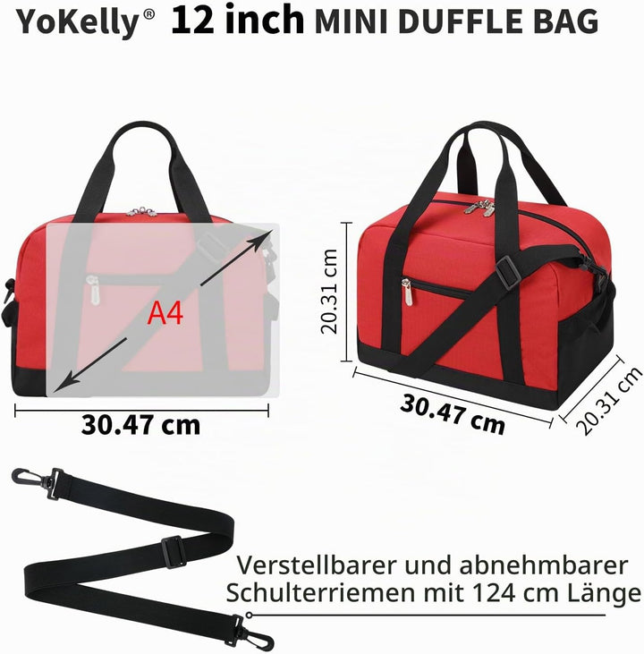 Sporttasche klein, Reisetasche 12L Mini Handgepäck Tasche für Weekender, Fitnesstasche 30x20x25cm-Ro