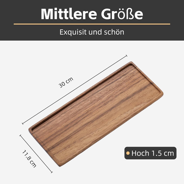 Kleines Tablett Holz Serviertablett, Rechteckig Akazien Holz Mini Tablett Servierteller für Küchen-S