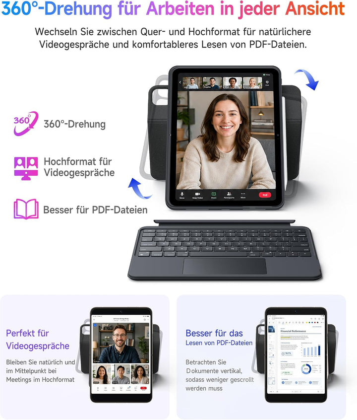 HOU Combo hülle mit Tastatur drehbar für ipad 9 Generation 10,2 Zoll & 8. Gen & 7. Gen Multi-Touch T
