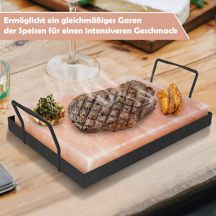1x Pack XXL Salzstein zum Grillen, 20x30x3cm Salz Grillsteine Mit Eisenplatte, Wiederverwendbar Salz