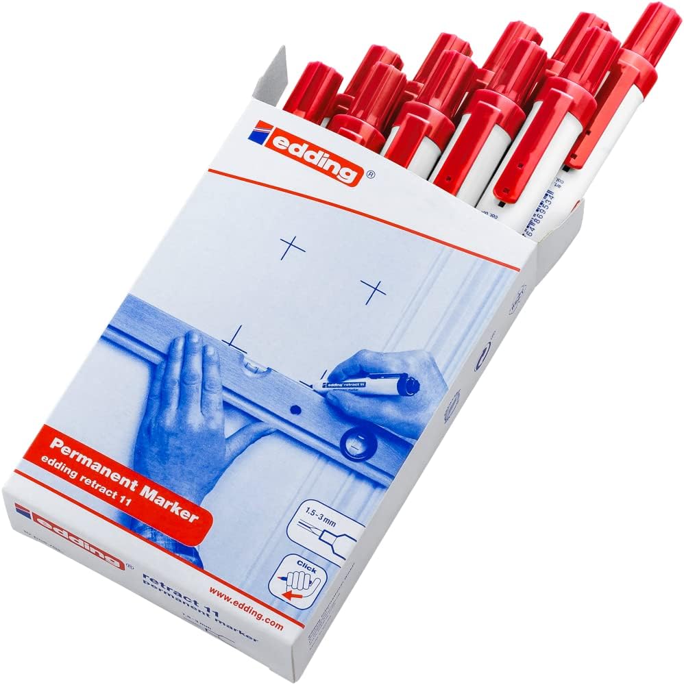 edding retract 11 Permanentmarker - rot - 10 Stifte - Rundspitze 1,5-3 mm - wasserfest, schnell-troc