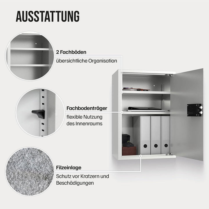Profirst Möbeltresor Guardian 5 Stahl Doppelbartschloss 2 Schlüssel 2 verstellbare Fachböden Filzunt