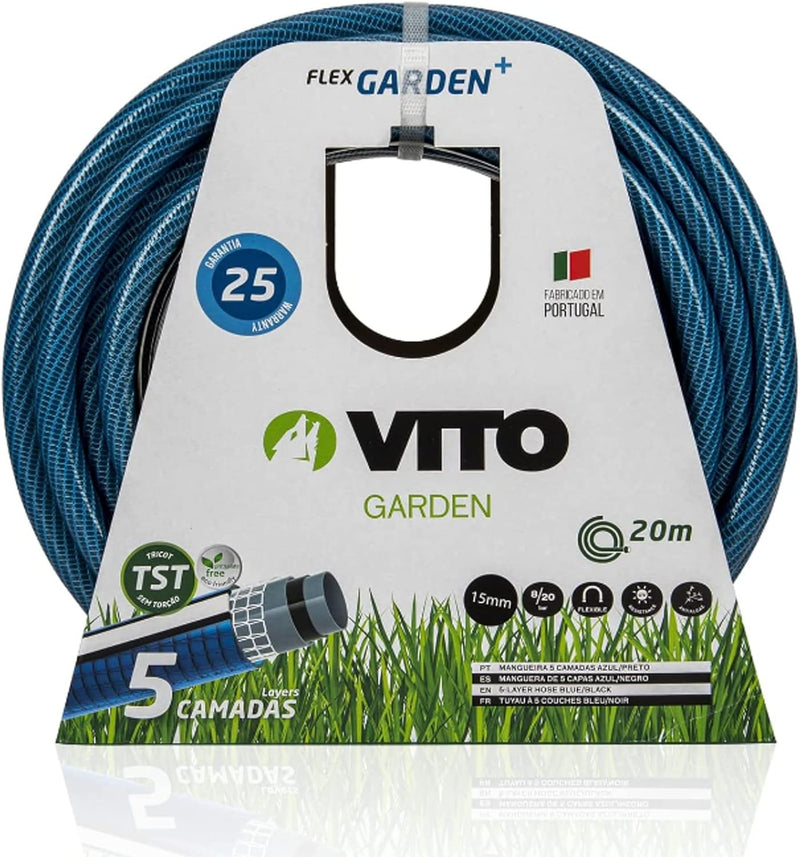 VITO Garden Gartenschlauch 15mm (5/8 Zoll) 20 m | 20 bar | 5-lagig | formstabil, flexibel | druck- u