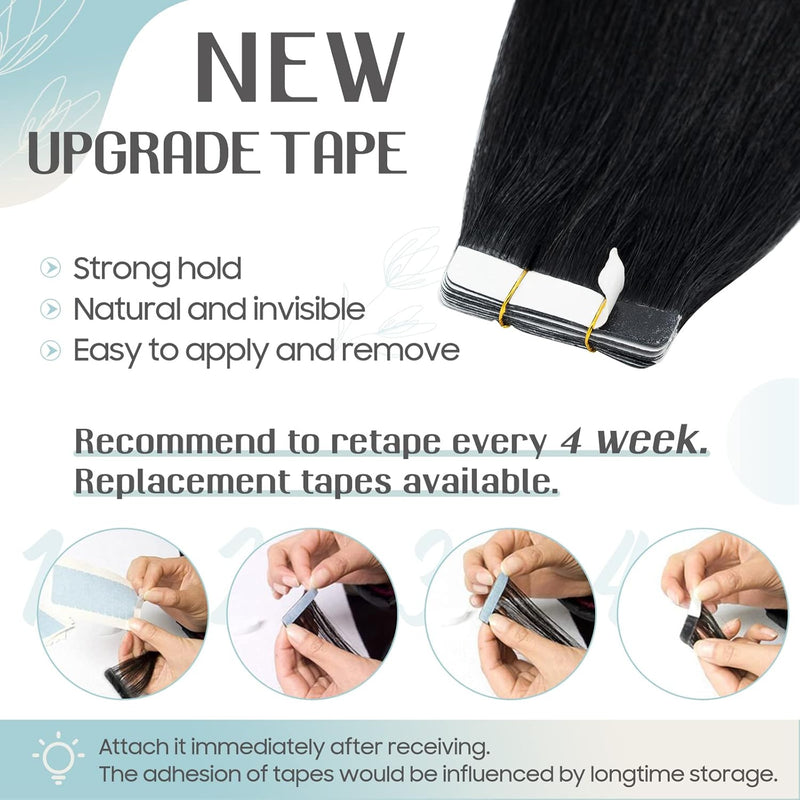 S-noilite Tape Extensions Echthaar 10pcs Extensions Echthaar Tiefschwarz Tape In Extensions Echthaar
