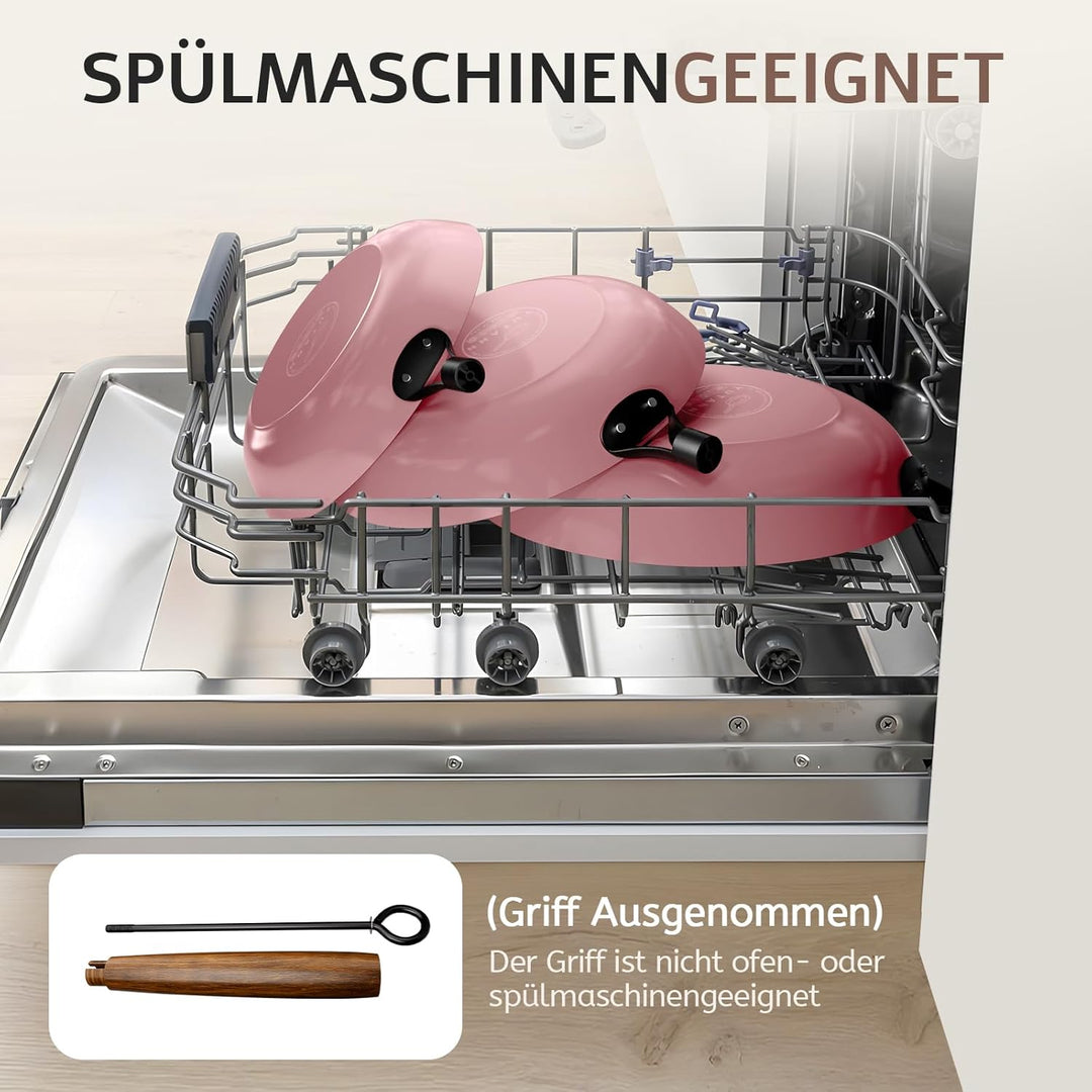 YUTANN Gusseisenpfanne, Antihaft-Bratpfanne, Frying Pan, Abnehmbarer Holzgriff, PFAS-Frei/PFOA-Frei,