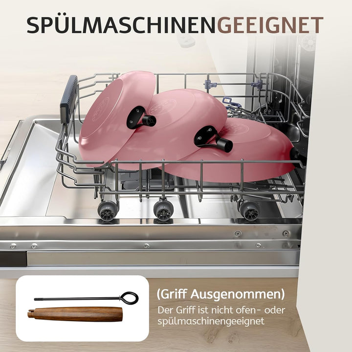 YUTANN Gusseisenpfanne, Antihaft-Bratpfanne, Frying Pan, Abnehmbarer Holzgriff, PFAS-Frei/PFOA-Frei,