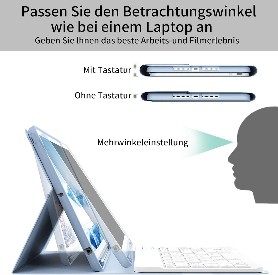 Hülle mit Tastatur für iPad 9./8./7. Generation 10,2 Zoll 2021/2020/2019, Abnehmbare kabellose Keybo
