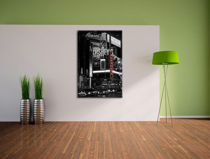 Dark berühmtes Hershey's in New York schwarz/weiss auf Leinwand, XXL riesige Bilder fertig gerahmt m