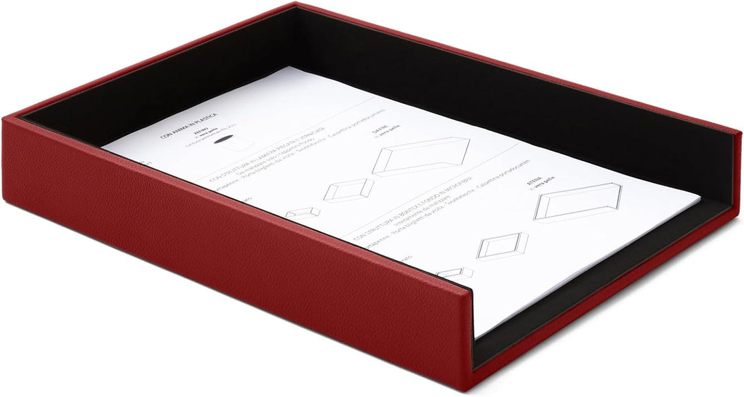 Eglooh - Atena - Ablagefächer für Schreibtisch und Büro Echtes Leder Ferrari Rot - Bürobedarf Briefa