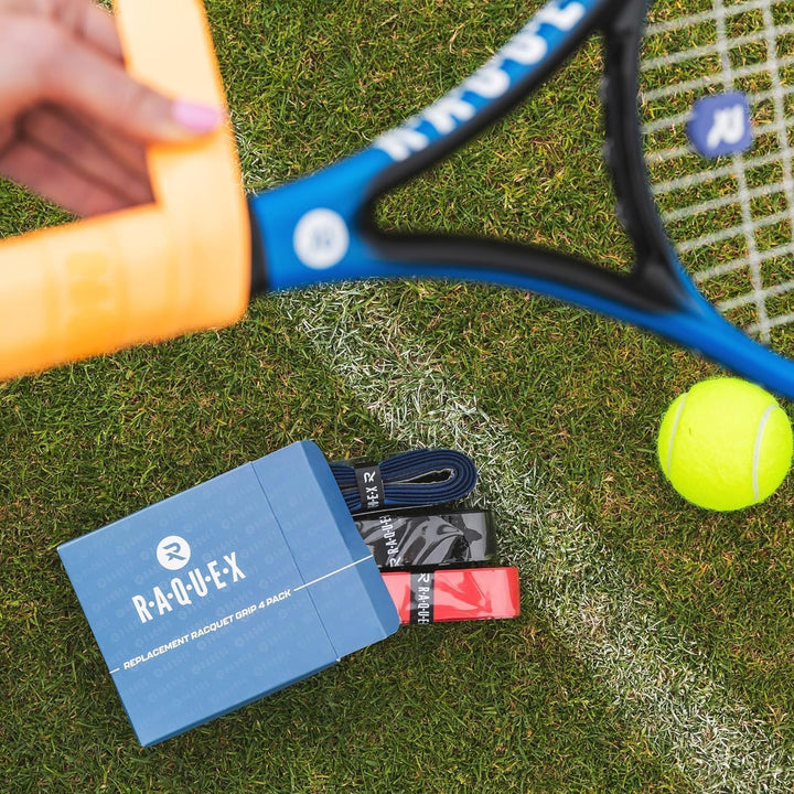 Raquex Ersatz-PU-Griffband 4er-Pack: Tennis, Squash, Badminton. Selbstklebendes Griffband für Schläg