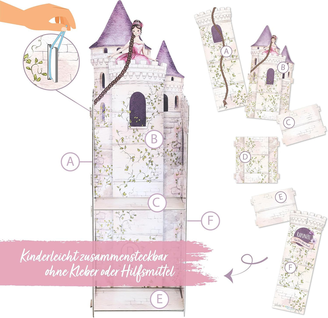 Papierdrachen Adventskalender 2025 - Rapunzel Turm zum Zusammenbauen – wiederverwendbarer Schachtelk