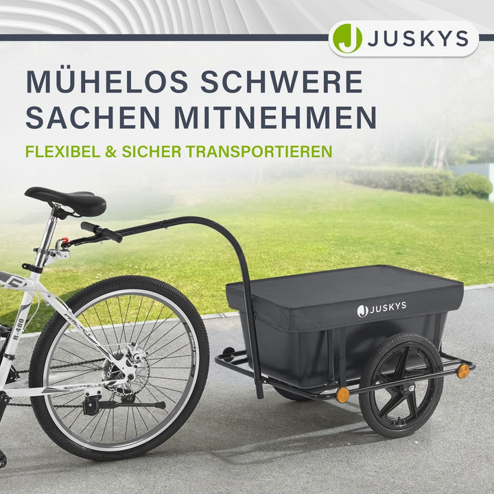Juskys Fahrradanhänger 90 Liter - Lastenanhänger mit Kupplung, Deichsel — Anhänger für Fahrrad 40 /