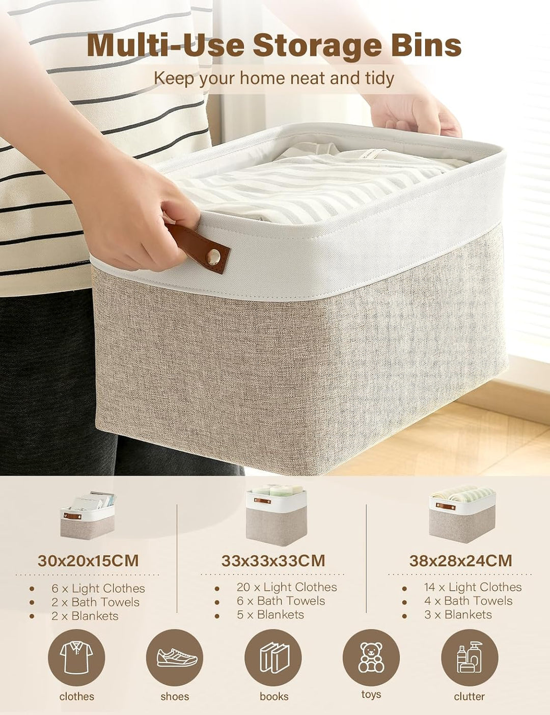 Bagnizer Klappbare Aufbewahrungskörbe für Regale Schrank 4-teilig Kleine Stoff-Organizer-Boxen mit G