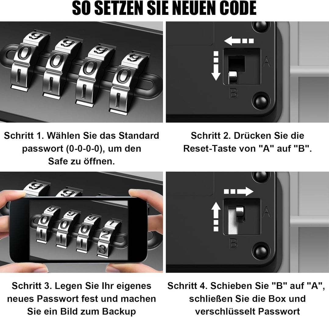 Kleiner Tresor Tragbarer, 4 Stellig Zahelncode Safe Sicherheitsbox mit 6MM Dicker Abnehmbarem Drahts