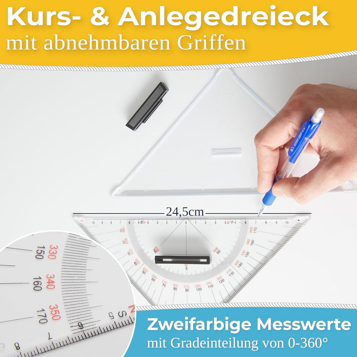 Navigationsbesteck für den Sportbootführerschein I SBF See & Binnen l SKS See l Set 26 cm (Packung m