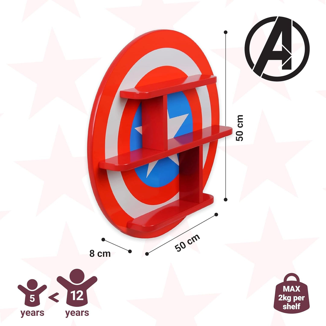 Disney Captain America 3 Tier, Wall Shelf with Storage for Kids