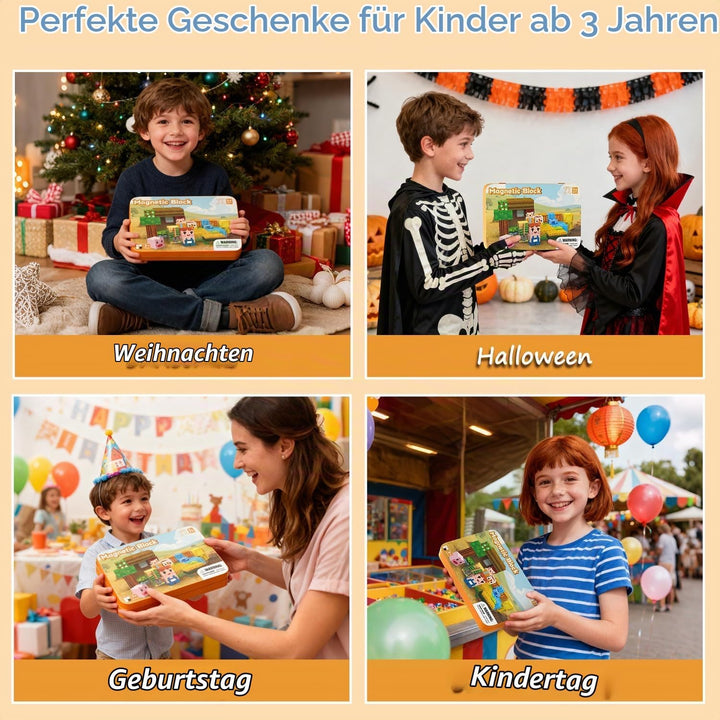 Magnetische Bausteine, Mini Magnet Bausteine mit Tragbaren Box 54 PCS, Travel Set für Kinder Jungen