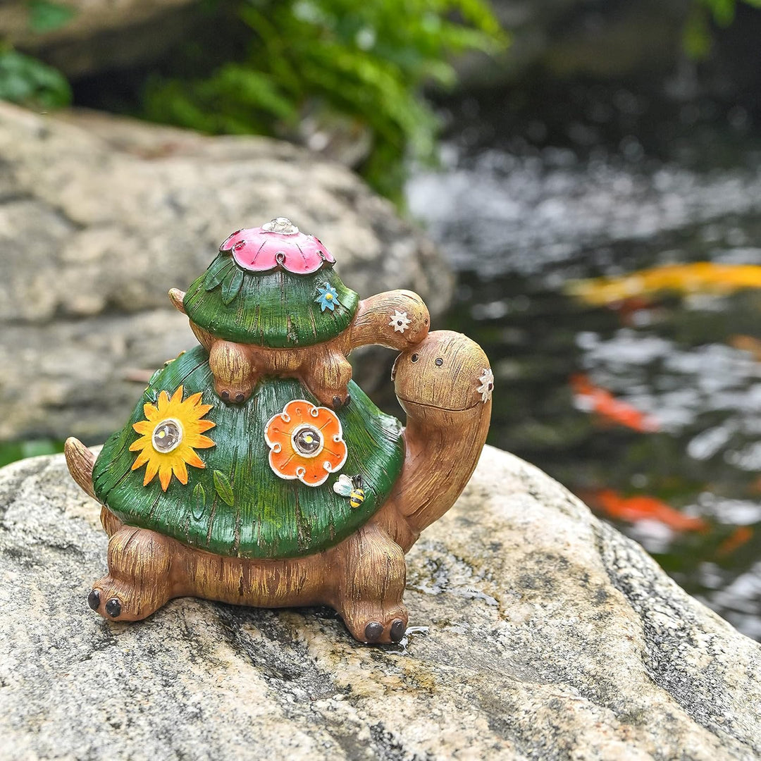 TERESA'S COLLECTIONS Gartendeko für Draussen Schildkröten Mutter und Baby Gartenfiguren Wasserfest S