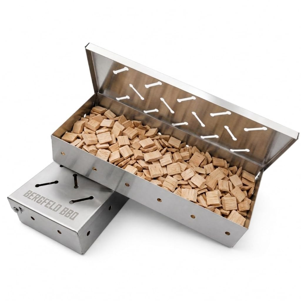 Bergfeld BBQ – Doppelpack - 2x Räucherboxen inkl. Räucherchips für alle Grillarten – Smokerbox aus r
