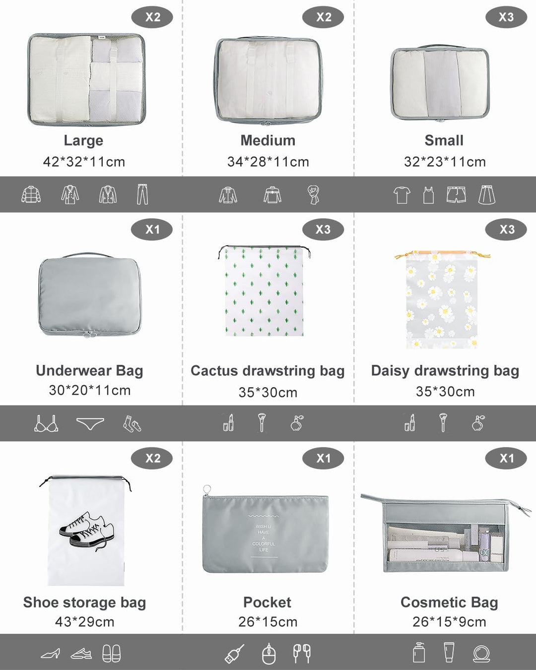 Koffer Organizer Set 18-teilig, Wasserdicht Packing Cubes, Multifunktionale Travel Packwürfel, Koffe
