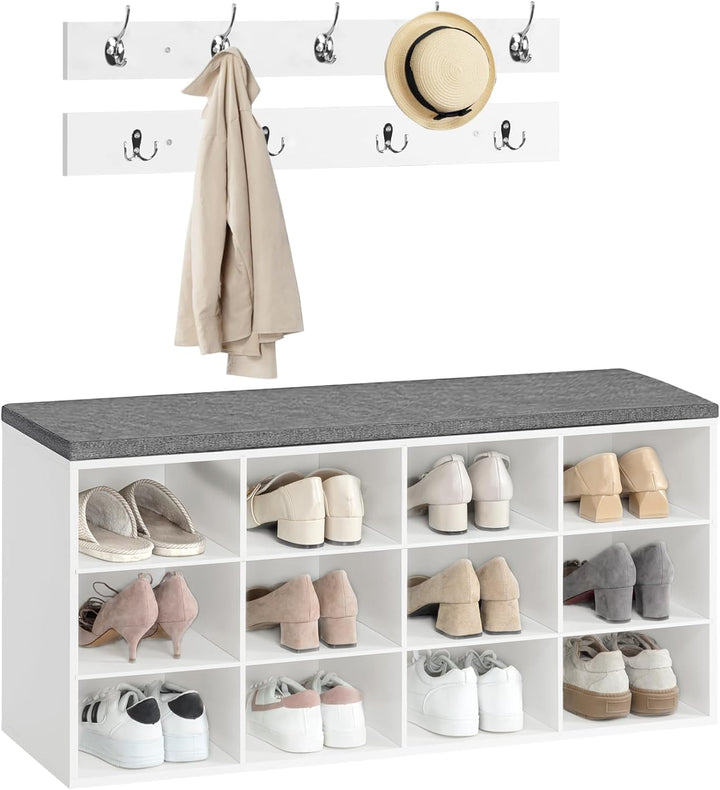HOOBRO Garderobe Schuhregal Set, Schuhbank mit 12 Fächern, Schuhregal mit gepolsterter Sitzbank, Wan