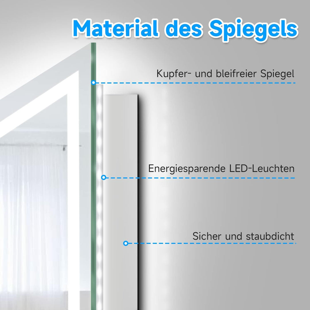ELEGANT LED Spiegel mit Beleuchtung Badspiegel 100 x 60 cm kaltweiss IP44 Badezimmer Wandspiegel Ene