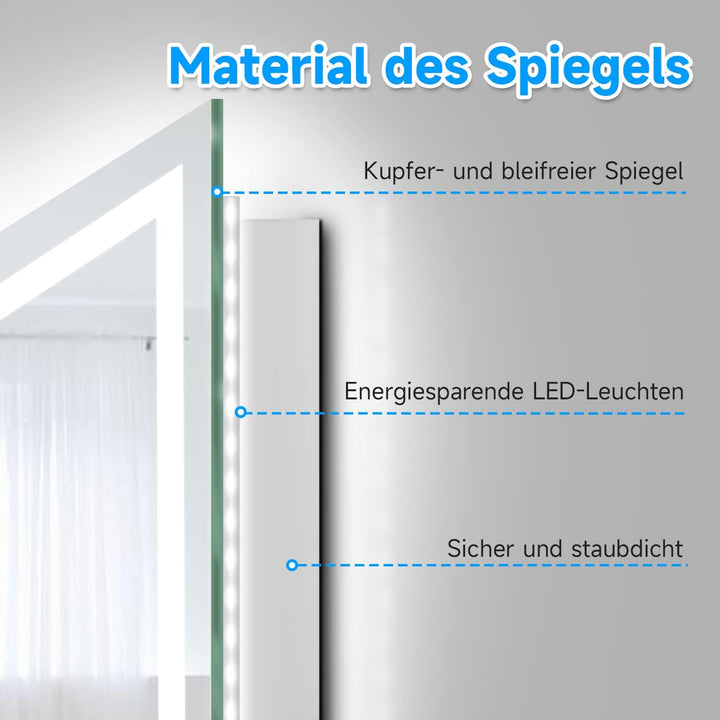 ELEGANT LED Spiegel mit Beleuchtung Badspiegel 100 x 60 cm kaltweiss IP44 Badezimmer Wandspiegel Ene