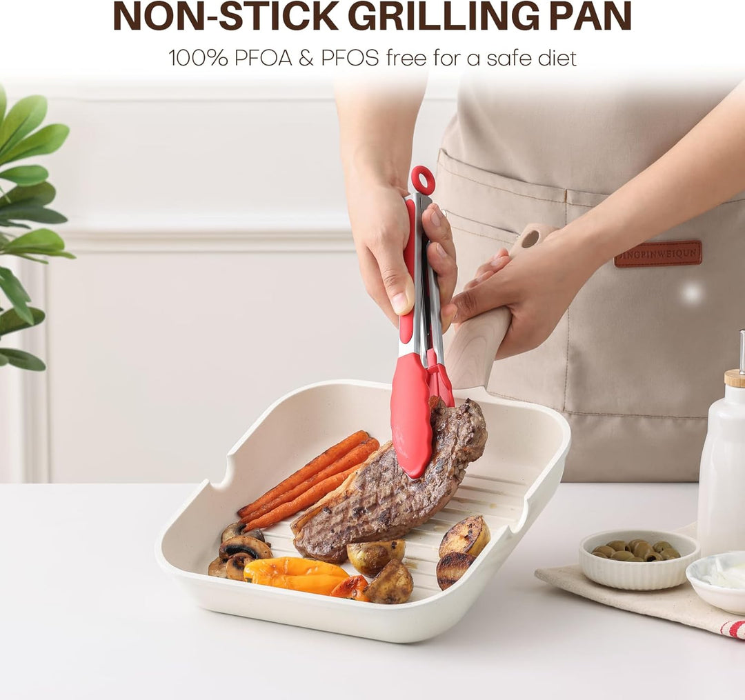 Kordisen Grillpfanne Induktion 24 cm mit Deckel – Grillpfanne mit Ausguss & Steakpfanne quadratisch,
