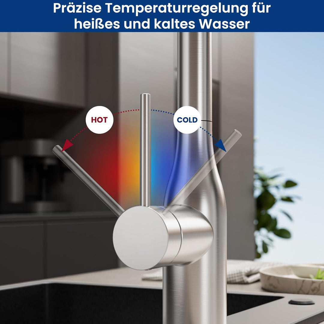CECIPA Wasserhahn Küche Ausziehbar, Hochdruck Küchenarmatur Edelstahl, 360° Schwenk Armatur Küche mi