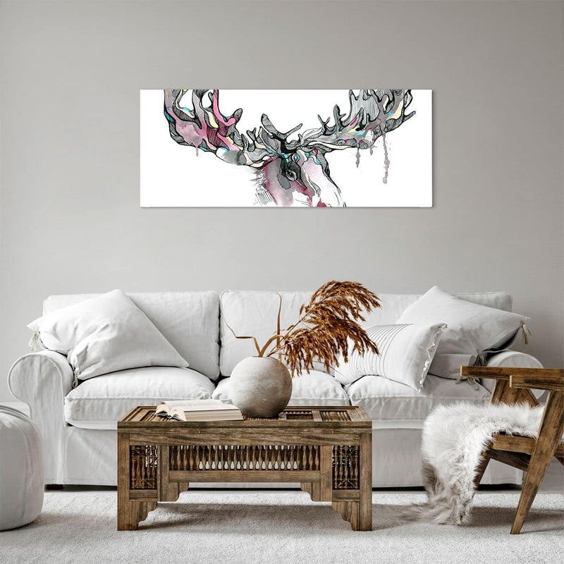 Panorama Bilder auf Leinwand 100x40cm Leinwandbild Moose Bunt Kopf Abbildung Gross Wanddeko Bild Sch