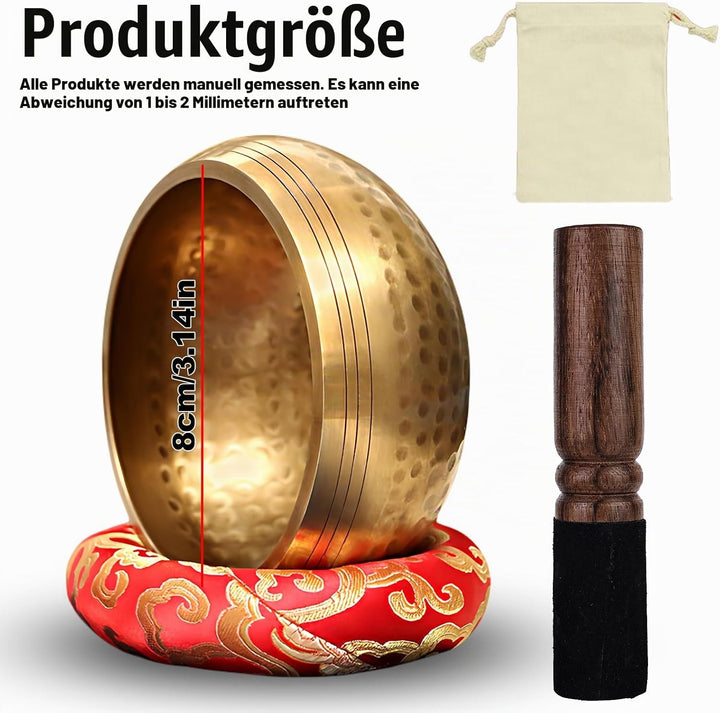 Klangschale, 8cm Messing Klangschale Klein, Singing Bowl Aus Tibet Mit Klangschale, Holzstab, Klangs