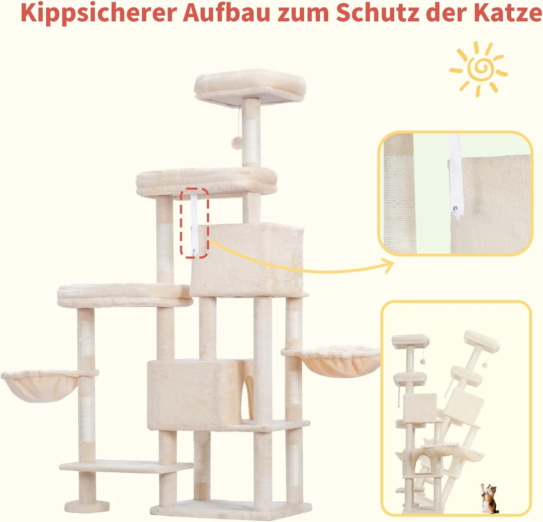 Hey-brother XXL Kratzbaum für gross Katzen, 180 cm hoch Stabil Katzenbaum mit rechts erweitert mit 3