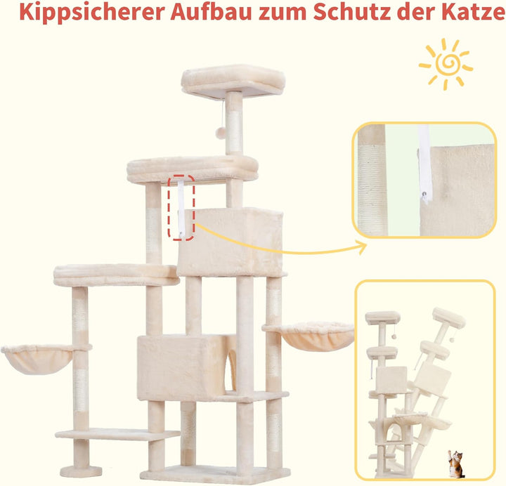 Hey-brother XXL Kratzbaum für gross Katzen, 180 cm hoch Stabil Katzenbaum mit rechts erweitert mit 3