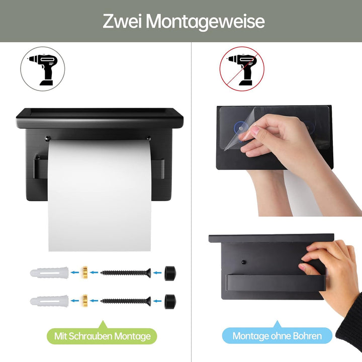Acmetop Toilettenpapierhalter ohne Bohren Aluminium Klopapierhalter mit 17 cm Ablage, Selbstklebende