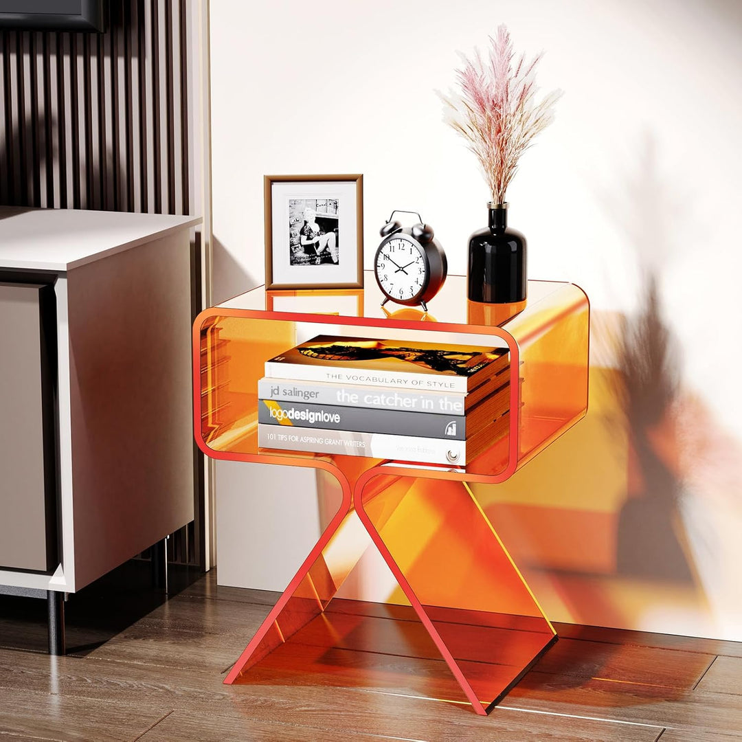 solaround Acryl Nachttisch Beistelltisch Modernes Design Clear Home Decor Display Endtisch (Orange),